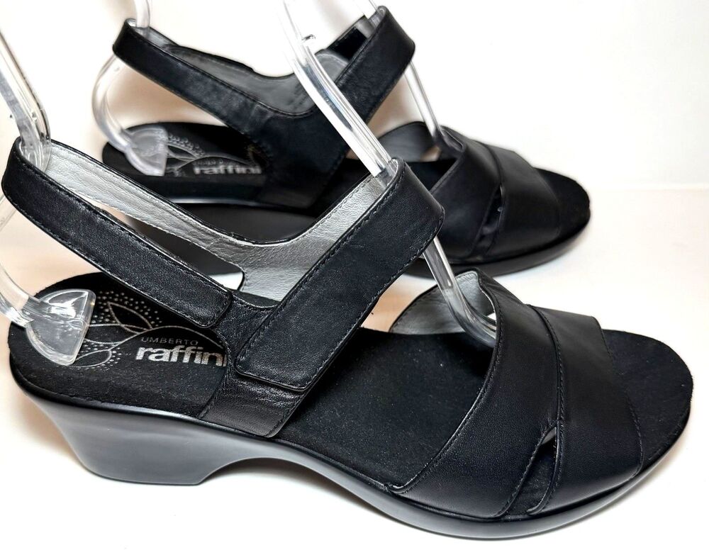 Umberto Raffini Nicolet Sandals Women US 9-9.5 EU 40 Black Leather Wedge Comfort
